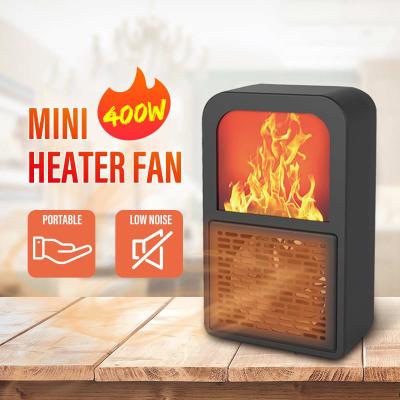 China Hotel Mini Portable Fan Office Bedroom Fireplace Heater 3D Electric Flame Heater Home Desktop Heater for sale