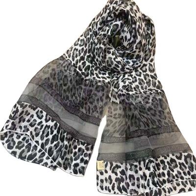 China New Leopard Print Scarf Ladies Wool Silky Silk Shawl Printed Silk Scarf Long for sale