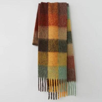 China Fashion oversize female trend mohair scarf thick warm plaid autumn and winter scarf for women woolen for sale