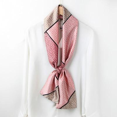 China Latest Design Silky Bag Tied Ribbon Scarf Double Layer Flame 15*150cm Long Bag Scarf Silk for sale