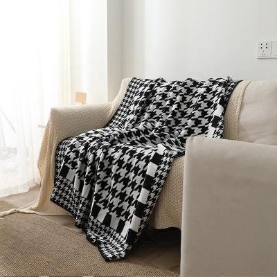 China Customized Soft Portable Fleece Knitted Houndstooth Thick Cashmere Scarf Shawl Travel Scarf Sofa Bed Houndstooth for sale