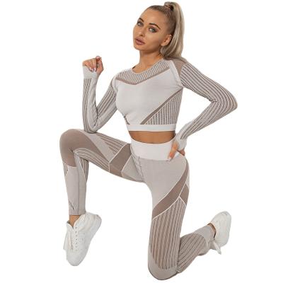 China Wholesale Breathable Women Workout Wear Active Fitness Set Sports Special Design Seamless Long Sleeves Yoga Clothing Two Piece Set for sale