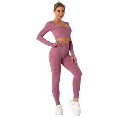 China Breathable High Quality Custom Sports Clothing Gym Workout Running Leggings Set Women Fitness Wear Yoga Seamless Set for sale