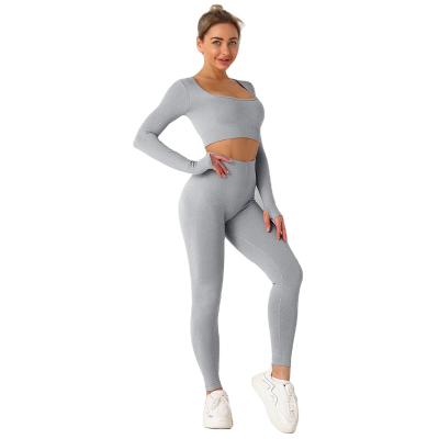 China Breathable Custom Printed Workout Clothes High Waisted Leggings Set Women Fitness Sport Gym Yoga Wear Tight Set for sale