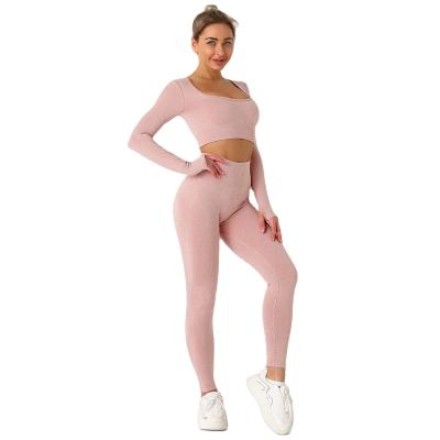 China 2021 Wholesale Breathable Fitness Ladies Women's Seamless Gym Wear Yoga Legging Private Label Set Workout Yoga Clothing Set for sale