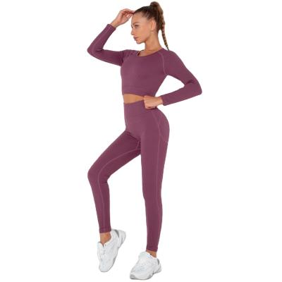 China Xuanti Breathable Wholesale Custom Tights Hip Workout Leggings Set Gym Long Sleeve High Waisted Yoga Set for sale