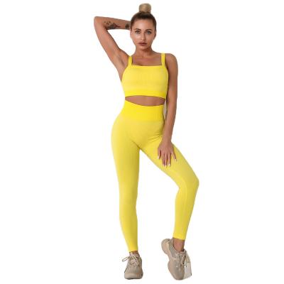 China Breathable 2021 Women 2 Piece Workout Teams Seamless High Waist Leggings Stretch Sports Bra Yoga Activewear Clothing Set for sale