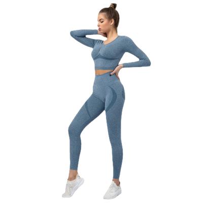 China Custom Breathable Color Women Long Sleeve Seamless Outdoor Wear Workout Set Sporty Yoga Pants Yoga Clothing Set for sale