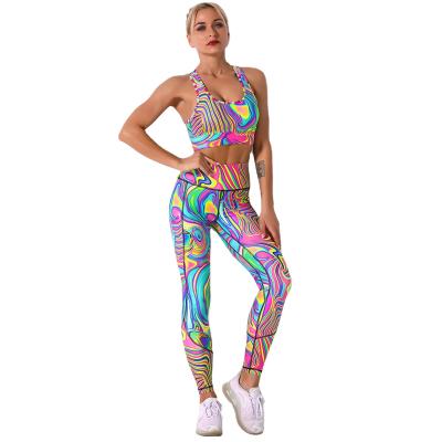 China Fashion Breathable Yoga Set High Waist Tights Bra Pants Two Piece Women Workout Fitness Yoga Clothes Wear Sets for sale