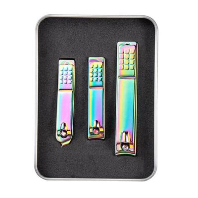 China Wholesale Carbon Steel 3pcs Finger Nail Clippers Set Rainbow Color Nail Clipper for sale