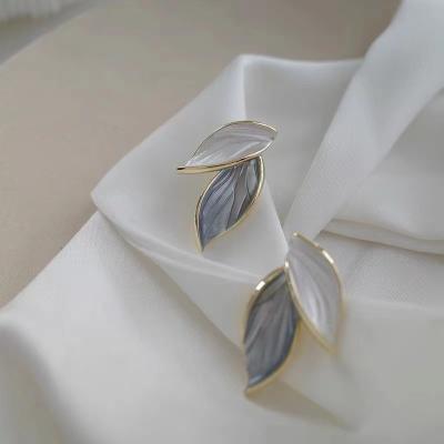 China Korean FASHIONABLE silver and white S925 needle blue leaves leaf female earrings for sale