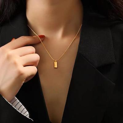 China Fashionable Small Gold Brick Pendant Necklace Simple Mini Snake Bone Chain Korean Jewelry for sale