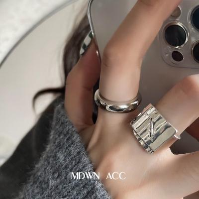 China CLASSIC heavy industry silver wide edge female geometric wave retro fashion personality S925 ring open index finger ring for sale