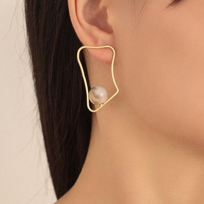 China Fashionable Exaggerated Irregular Square Earrings Geometric Hollow Personality Resin Ball Earrings 925 Silver Needle Earrings for sale