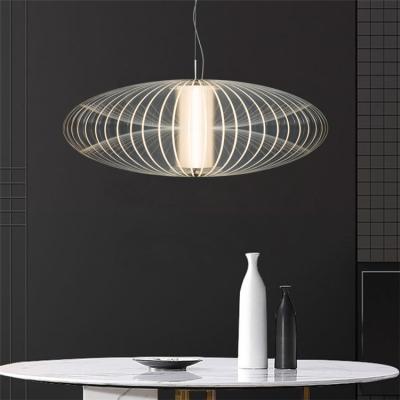 China Modern Nordic Refraction Hanging Light Acrylic Dish Feathers Combined Photosphere Chandelier Hotel Restaurant Kitchen Pendant Lamp for sale