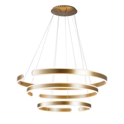 China Modern Contemporary 3 Rings Dining Room Fixtures Adjustable Gold Anodizing LED Chandelier for sale