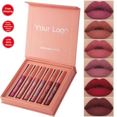 China Custom Logo Lipgloss Set Long Lasting Matte Lip Gloss Private Label HANDAIYAN Waterproof Non-Stick Makeup Lip Tint Liquid Lipstick Set for sale