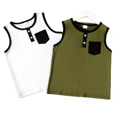 China Breathable Custom Made Casual Infant Baby Boy Boy's Button Pocket Tank Tops Color Block Sleeveless Shirt for sale