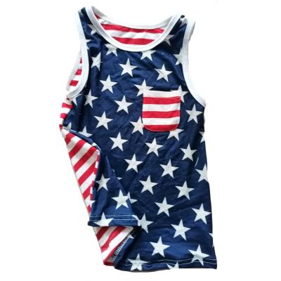 China Breathable Independence Day Summer Baby Boys Knit Star Print Kids Tees Infant Baby Clothes for sale