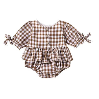 China High Quality Summer Romper Infant Toddler Babies Cotton Summer Brown Plaid Romper for sale