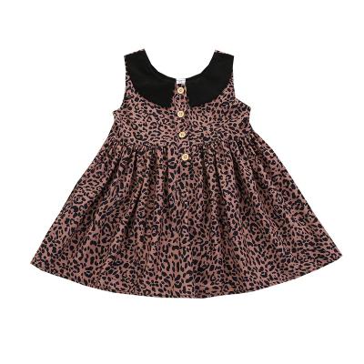 China RTS Summer Kids Girls Sleeveless Leopard Dress Buttons Boutique Dresses for sale