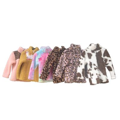 China Viable Kids Scare Thick Warm Sherpa Pullover Zipper Sleeve Leopard Print Along Fleece Kids Coat for sale