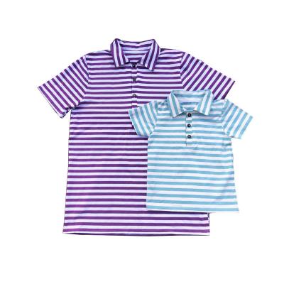 China Mommy and Me Family Matching Shirt Breathable Stripe Knit T-shirt Lap Down Collar Shorts Sleeve Buttons Top T-shirt for sale