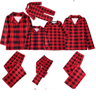 China Sustainable Family Matching Buffalo Plaid Kids Pajamas Long Sleeve Christmas Set Knit Print Teams Holiday Clothing Set for sale