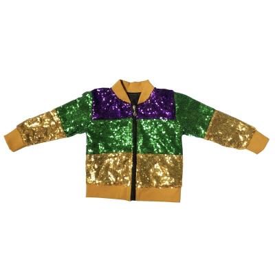 China Mardi Gras Reversible Sequin Jacket QUICK DRY Kids Casual Zipper Coat Kids Green Gold Purple Outwear Gift for sale