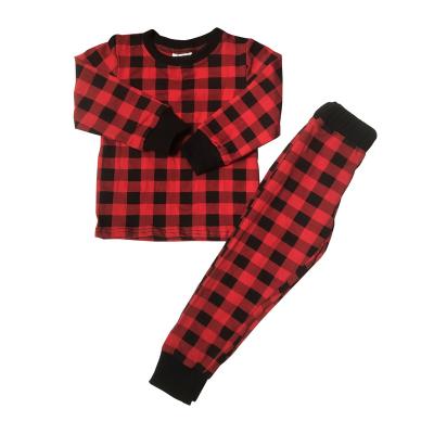 China Baby Plaid Buffalo Christmas Pajamas Clothes Kids Breathable Clothing Set Long Sleeve Sweater Shirt With Pants Outfits for sale