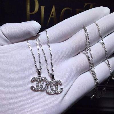 China Luxury full diamonds of classic logo necklace 18kt gold  with yellow gold or white gold for sale