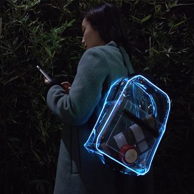 China Neon Line PVC EL Wire Light Up Student Backpack Bags TPU Mini Fashion Clear Mini Backpacks Stylish Light Backpack for sale