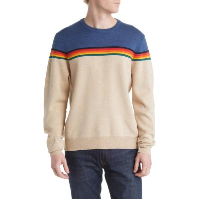 China Wholesale Custom LeBO Factory Men Anti-wrinkle Winter Crew Neck Rainbow Stripe Color Block Cotton Sweater for sale