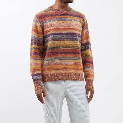 China Wholesale Custom LeBo Factory Men Anti-wrinkle Long Sleeve Round Neck Multicolor Gradient Stripe Sweater for sale