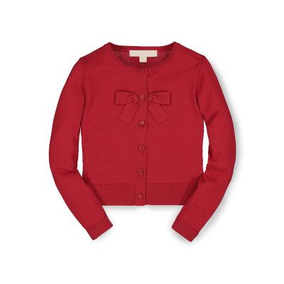 China Wholesale Custom 100% Organic Cotton Decoration Cute LeBo Button Anti-Shrink Bow Bottom Red Baby Sweater Cardigan for sale