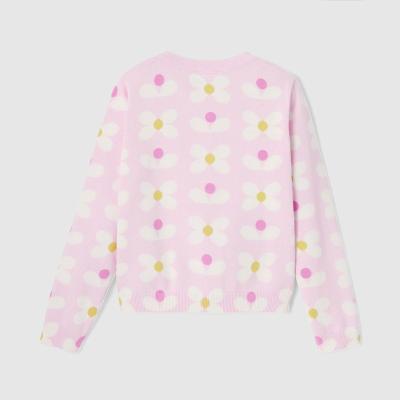 China Wholesale Custom Anti-Shrink LeBo Long Sleeve Button Down Spring and Summer Flower Jacquard Pattern Pink Girls Cardigans for sale