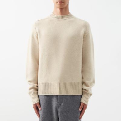 China wholesale custom color LeBo Anti-wrinkle men ribbed stand collar cuffs and hem thick beige cashmere blend knit sweater for sale