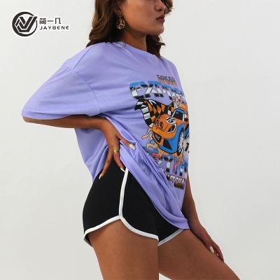 China Oversized ladies short sleeve European and American top purple loose T-shirt plus size women's clothing for sale