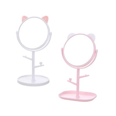 China Personalized Cute Freestanding Pink Desktop Makeup Mirror with Tray and Tree Branch Design for Earrings Jewelry Bracelet Ornaments Storage for sale