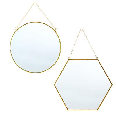 China Personalized Geometric Wall Decors Hexagon and Round Hanging Mirror with Chain and Metal Hook for Bathroom Living Room Bedroom Home Entryways for sale