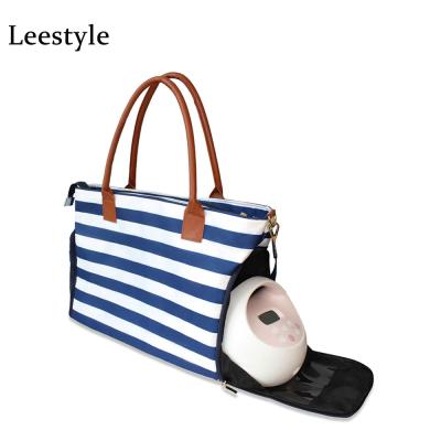 China Breast Pump Bags For Moms With Cooler Bag Breast Pump Bags For Moms With Cooler Bag Totes Blue And White Stripes Stylish Breast Pump Bags For Baby Protection changing mums and cooler bag included for sale