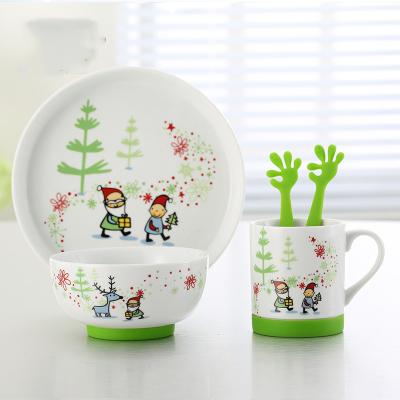 China Wholesale New Design Cute Items Kids Bowl Dish Cup Tableware Sets Cute Pattern Baby Ceramic Dinner Sets With Fork Spoon for sale