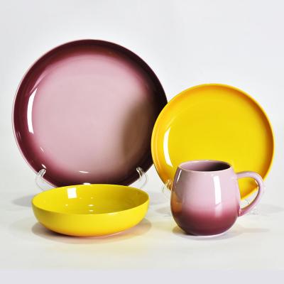 China Viable Pleasant Yellow Purple Purple Stoneware Set Ceramic Tableware Gradient Combination Dinnerware Assortment for sale