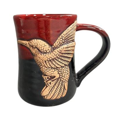 China 15OZ Viable Embossed Antique Wild Animal 3D Bird Eagle Glaze Stoneware Brush Unique Antique Brush Mug Water Reactive Coffee Mug for sale