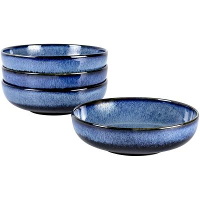 China CLASSIC 26oz Ceramic Glaze Salad Bowl Blue Reactive Stoneware Round Deep Serving Plate Cereal Bowl for sale