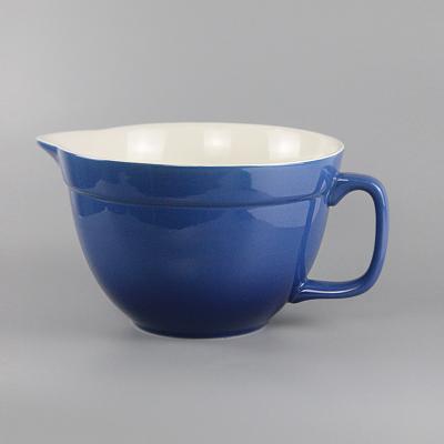 China Modern 3L Enjoy Life Tone 2 Color Salad Mixing Bowl Ceramic Painted Blue Gradient Stoneware Batter Bowl for sale