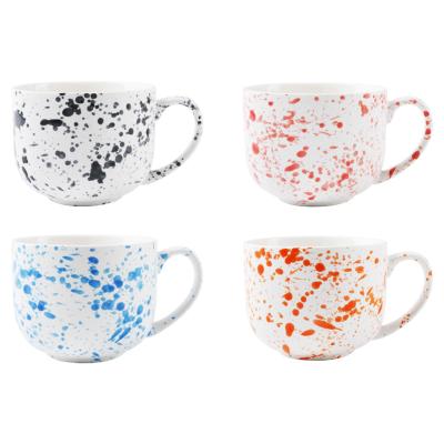 China Viable Custom Splatter Paint Dappled Nordic Ceramic Coffee Mug Porcelain Splatter Ink 15oz Mug For Gift for sale