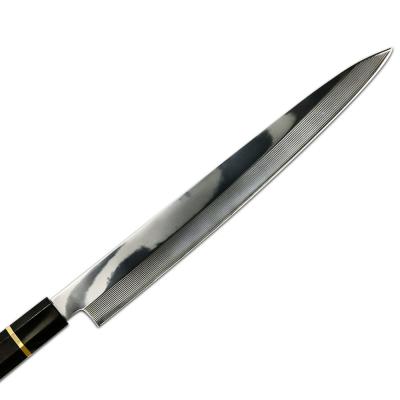 China Durable VG-10 Damascus Steel Yanagiba /Sakimaru Knife With Black Ebony Wood Handle for sale