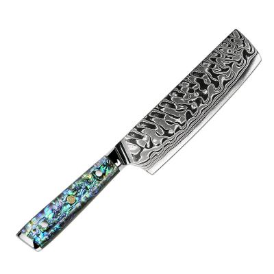 China 2021 Croco Viable Style AUS10V Damascus Abalone Japanese Steel DAMASCUS NAKIRI KITCHEN KNIFE for sale