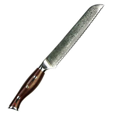 China Durable household japan vg-10 steel custom serrated 20cm sharp bread knife for sale